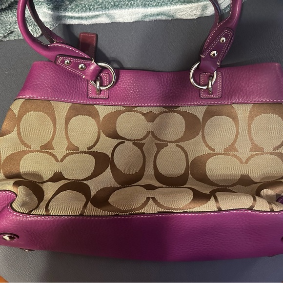 Coach Signature Canvas Shoulder Bag - Purple and Brown - Picture 4 of 6